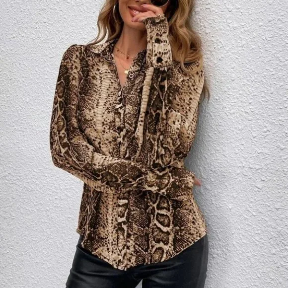Snake Print Bishop Sleeve Blouse - Picture 4 of 6